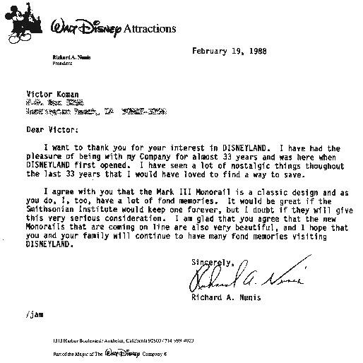Letter from Richard Nunis, 2/19/88